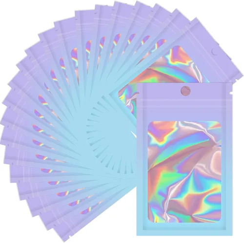 Miniatura 17 de Bolsas holográficas Mylar de 4 x 6 pulgadas, 100 bolsas pequeñas transparentes resellables a prueba de olores, bolsa de embalaje de plástico para 5