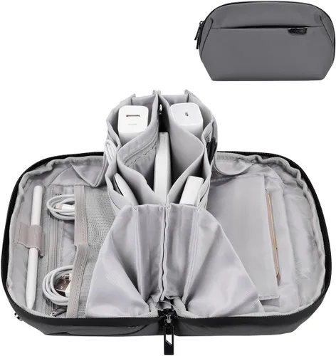 Organizador de cables electrónicos Estuche de viaje, bolsa de carga, bolsa de transporte para accesorios tecnológicos (gris oscuro)