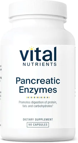 Vital Nutrients Enzimas pancreáticas de 1000 mg (fuerza completa) - Suplemento de digestión de pancreatina con proteasa, amilasa y lipasa - Enzimas