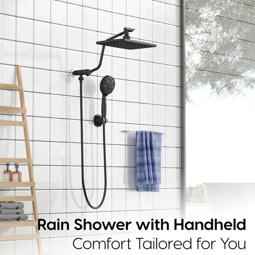 Miniatura 7 de Cabezal de ducha de lluvia de 10 pulgadas con rociador de mano, cabezal de ducha de mano de 7 funciones, brazo de extensión de ducha de metal