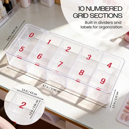 Miniatura 2 de Beauticom Caja organizadora de 10 puntas de arte de uñas vacías de Estados Unidos, color transparente, para puntas de uñas postizas, vitaminas