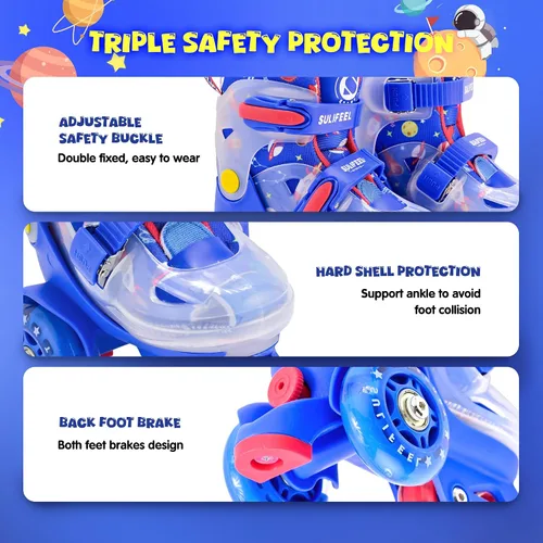 Miniatura 5 de SULIFEEL Patines de Ruedas Ajustables para Niñas Niños Infantiles, Ruedas Divertidas Iluminadas con Luz Flash de Tipo Equilibrio de Tres Puntos Azul