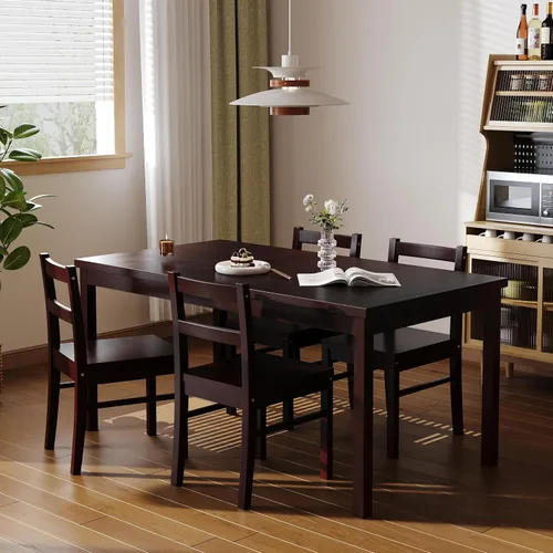 Miniatura 5 de Juego de mesa de comedor rectangular moderna de madera maciza de 5 piezas para 4, mesa y 4 sillas de comedor de madera maciza para cocina, bar, sala