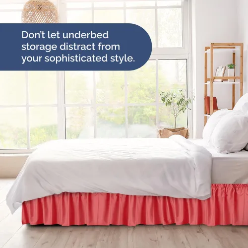Miniatura 8 de CGK Linens - Falda de cama envolvente con volantes, color rojo, para camas de tamaño Queen con altura de 12 pulgadas sin arrugas, plisada con tela