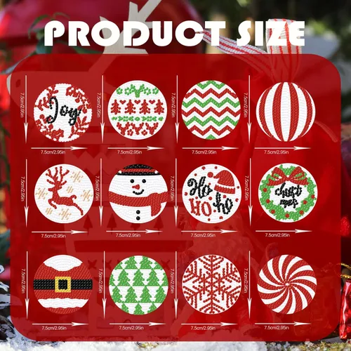 Miniatura 2 de Kit de llavero de diamante de Navidad DIY, 12 piezas, llavero de arte de Navidad, adorno colgante de diamante 5D, decoración artesanal