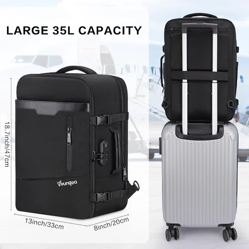 Miniatura 5 de YOUNGOA Mochila de mano para viajar en avión, mochila de viaje grande aprobada por aerolíneas, bolsa de artículos personales de 35 L, mochila