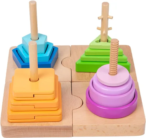 Adena Montessori Juguete de clasificación de color 4 en 1 para niños pequeños, juguete educativo de madera con bases desmontables, degradados de