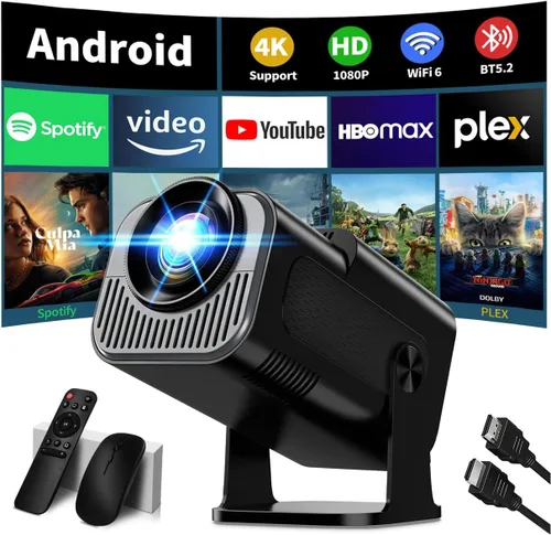 [Proyector 2026 actualizado] Mini proyector compatible con 4K 1080P Keystone automático 270° giratorio con WiFi 6 y Bluetooth 5.2 proyector portátil