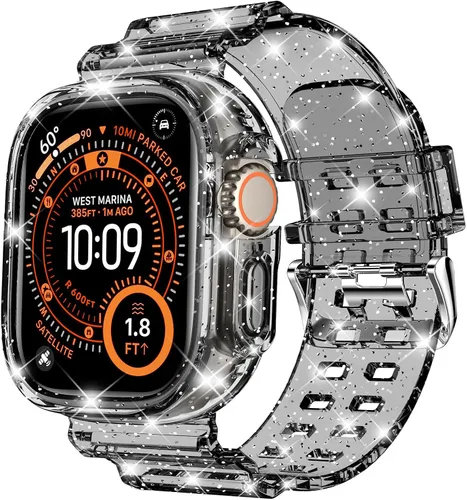 Miniatura 51 de DABAOZA - Correa compatible con Apple Watch de 49 mm, 46 mm, 45 mm, 44 mm, 42 mm, 41 mm, 40 mm, 38 mm, con protector, correa de TPU brillante