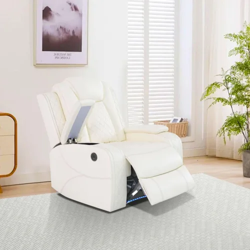Miniatura 29 de Juego de sofá reclinable de cuero eléctrico con LED, juego de sala de estar de cuero, juego de sofá reclinable con puerto USB/soporte