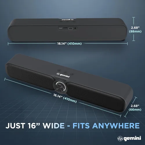 Miniatura 8 de Gemini Barra de sonido Bluetooth portátil alimentada por batería con radio FM incorporada, USB y microSD, altavoz inalámbrico
