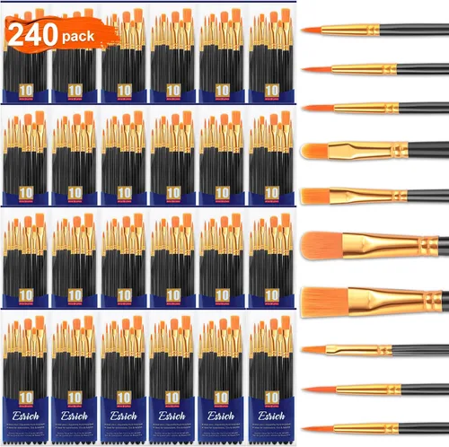 Miniatura 8 de ESRICH Juego de pinceles de pintura acrílica, 16 paquetes/160 unidades, cabezal de cepillo de nailon, adecuado para acrílico, óleo, acuarela, cuerpo
