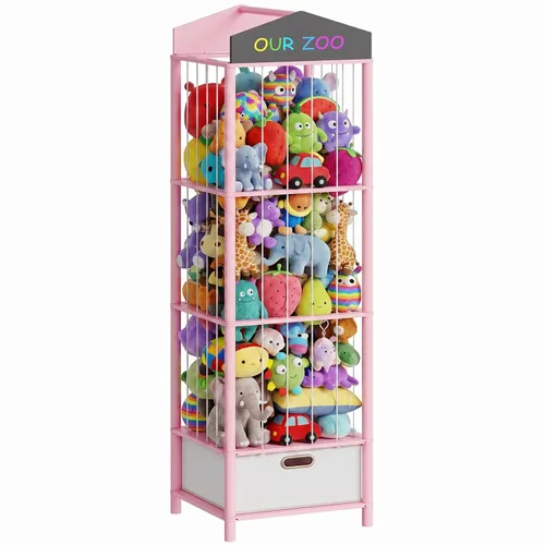 Miniatura 10 de HOOBRO Almacenamiento de animales de peluche, organizador de animales de peluche de bambú con cajón de tela y pizarra de bricolaje, organizador