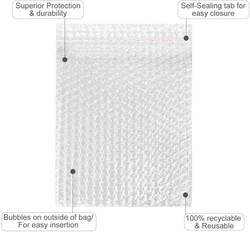 Miniatura 3 de 100 bolsas de burbujas transparentes de 7 x 8-1/4 pulgadas, bolsas de burbujas autoadhesivas de doble pared para embalaje, mudanza, envío, correo