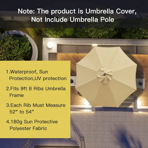 Miniatura 4 de Sombrilla de repuesto Sunnyglade de 9 pies para patio, toldo de mercado para exteriores con 8 varillas Canela