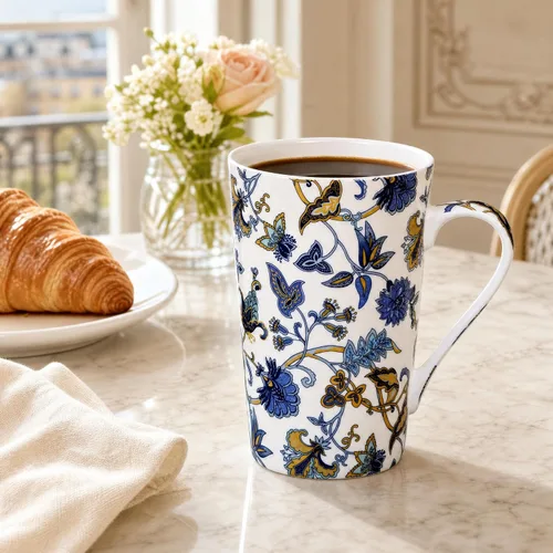 Miniatura 5 de Taza de café de porcelana de hueso, taza de café alta, taza de té floral de 14 onzas, taza de café alta, regalos para mujeres y madres, regalos