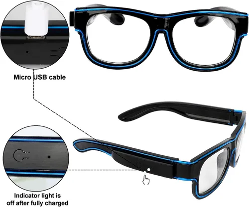 Miniatura 5 de YouRfocus Gafas inalámbricas con luz LED que brillan en la oscuridad, gafas de neón para fiestas rave, EDM, Halloween, Navidad (verde)