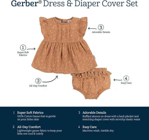 Miniatura 5 de Gerber baby-girls - Juego de 2 piezas para vestido y funda de pañal