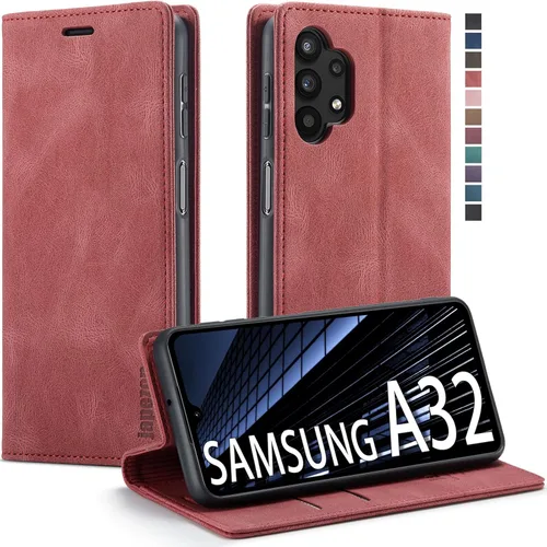 Funda tipo cartera para Samsung Galaxy A32 5G/M32 5G con bloqueo RFID, tarjetero y función atril magnético, de piel con tapa para Samsung Galaxy A32