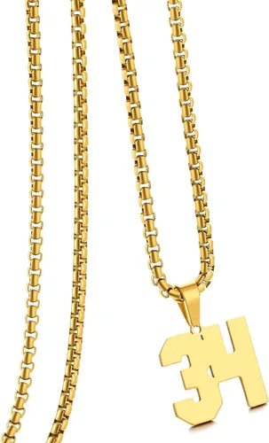 Miniatura 51 de Collar de Número Dorado para Hombre, Cadena de Acero Inoxidable con Colgante de Número para Atletas, Joyería Deportiva Personalizada para Niños