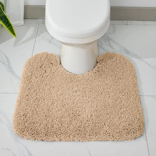 Miniatura 3 de Disolla Alfombra de inodoro en forma de U, color beige, 23 x 24, lavable a máquina, antideslizante, alfombra de piso de inodoro de felpa suave