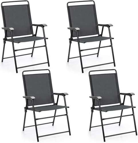 S AFSTAR Juego de 4 sillas de patio plegables para exteriores, con reposabrazos curvados y respaldo alto, ideal para jardín, campamento, patio,