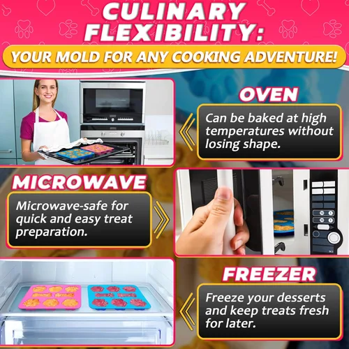 Miniatura 5 de 2 moldes de silicona para golosinas para perros, moldes congelados para hornear y congelar con formas de huesos y patas de cachorro, fácil