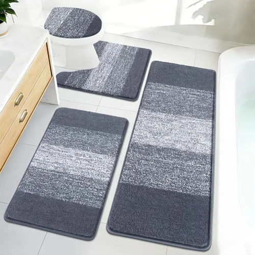 Miniatura 29 de Bsmathom Juego de 4 alfombras de baño, alfombras de baño de microfibra suave y absorbente con alfombra de contorno en forma de U para inodoro y Azul