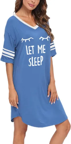 Miniatura 4 de Camisas de dormir para mujer, de manga corta, de algodón, con cuello en V, camisones de gran tamaño, lindo camisón estampado