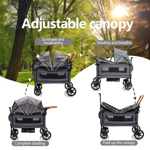 Miniatura 3 de Cochecito de lujo para 2 niños y carga - Ligero plegable de viaje todo terreno doble vagón para recién nacidos y niños pequeños con arnés de 5 Gris