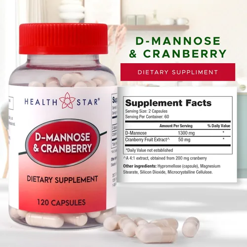 Miniatura 8 de D-manosa y arándano 1300 mg de Health Star Suplemento de salud del tracto urinario vegano y sin OMG Defensa UTI y apoyo de la vejiga