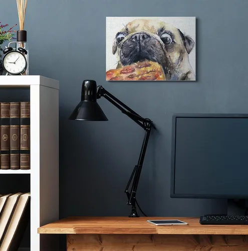 Miniatura 3 de Stupell Industries George Dyachenko - Pintura de acuarela de animales de mascota divertida de Pug and Pizza, arte en lienzo, 20 x 16 pulgadas, fácil