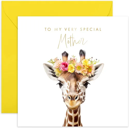 Old English Co. - Tarjeta madre muy especial de jirafa, bonita tarjeta de cumpleaños floral de jirafa para ella, lindas tarjetas del día de la madre