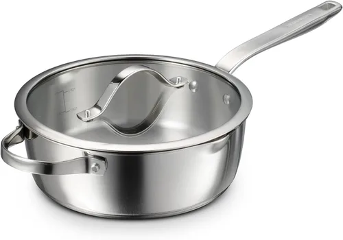 Miniatura 12 de Tramontina Tempo juego de utensilios de cocina de acero inoxidable con base de tres capas, 10 unidades con tapas de vidrio, ollas y sartenes