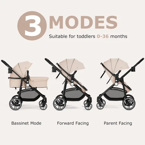 Miniatura 3 de INFANS Cochecito infantil 2 en 1, cochecito de bebé horizontal y cochecito de cuna reversible, cochecito plegable con toldo ajustable, soporte