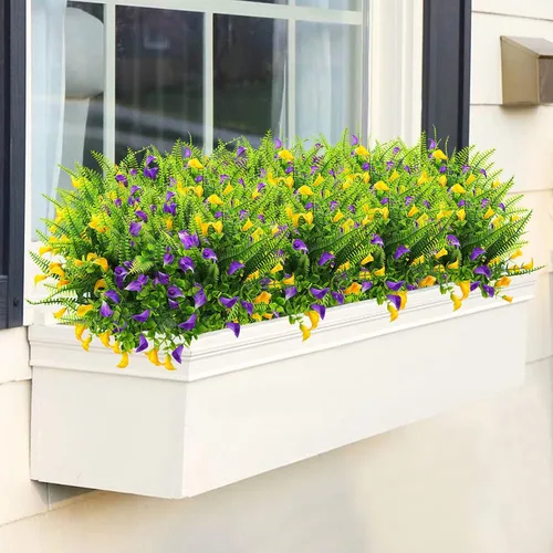 Miniatura 3 de GREENRAIN 6 paquetes de flores artificiales de plástico sintético para exteriores, resistentes a los rayos UV, plantas falsas, flores, jardín