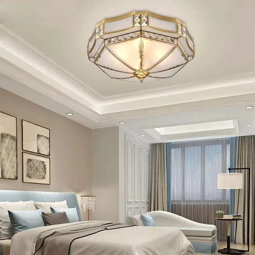 Miniatura 15 de LIGHTLAND Lámpara de Techo de Montaje al Ras de 13.8 Pulgadas, Lámpara de Techo de Latón de 3 Luces con Pantalla de Vidrio, Accesorios de Luz