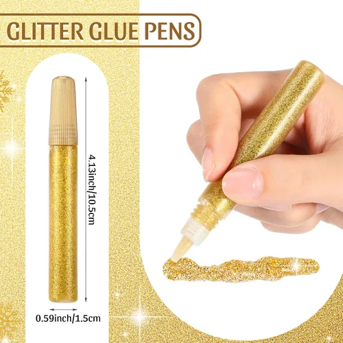 Miniatura 2 de Cholemy Juego de 30 bolígrafos de pegamento con purpurina para manualidades, marcadores lavables, bolígrafos de pintura para proyectos de Dorado