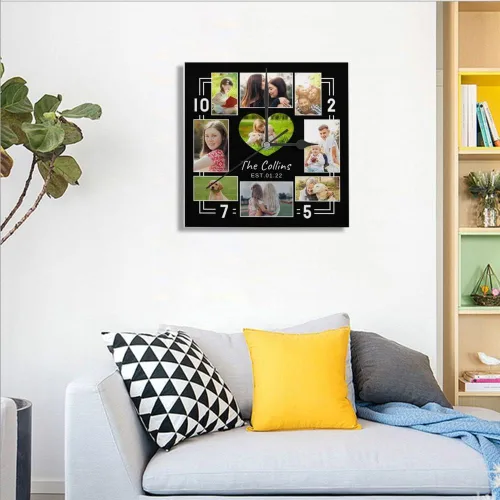 Miniatura 6 de Reloj de pared con foto personalizado, texto personalizado en la pared, impresión de reloj cuadrado personalizado, reloj con foto personalizado