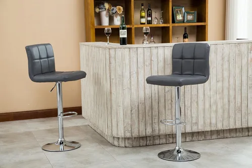 Miniatura 6 de Taburete de bar hidráulico Roundhill ajustable de piel de giro, 2 unidades, Cuero sintético Acero inoxidable, Negro