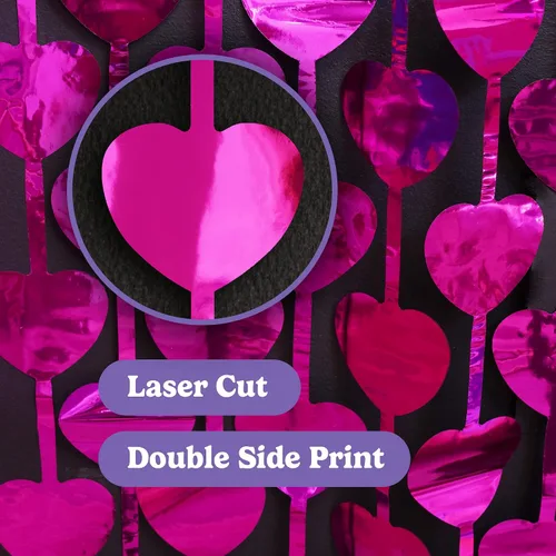 Miniatura 5 de HOUSE OF PARTY Paquete de 2 cortinas de papel de aluminio de corazón rosa intenso, cortinas decorativas para despedida de soltera, fondos temáticos