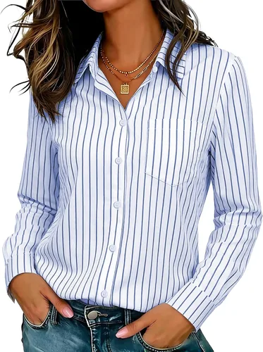 Miniatura 10 de Camisas elásticas suaves sin arrugas con botones para mujer, tops transpirables que absorben la humedad para vestir casual de trabajo