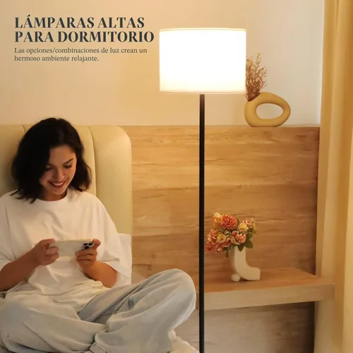 Miniatura 4 de Lámpara de pie moderna de diseño simple con pantalla blanca, interruptor de pedal, lámparas pequeñas y altas de 60 pulgadas para el hogar, A: blanco