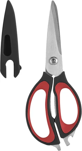 Miniatura 12 de Farberware Tijeras de cocina 4 en 1 con mango negro, tijeras de acero inoxidable de alto carbono con abridor de botellas, abridor de tarros