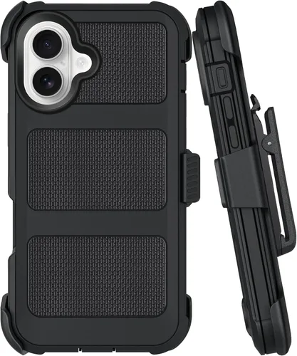 Miniatura 15 de Funda con clip para cinturón compatible con iPhone 12 Defender con soporte giratorio de 360°, protección resistente anticaídas y golpes, color negro