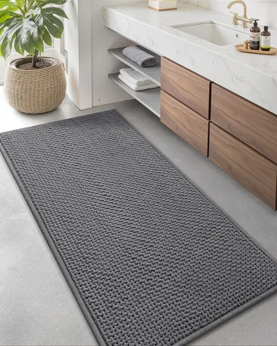 Miniatura 24 de Color&Geometry Tapete de baño con parte trasera de goma de 24 x 16 pulgadas, antideslizante, lavable a máquina, alfombra bohemia de felpilla suave