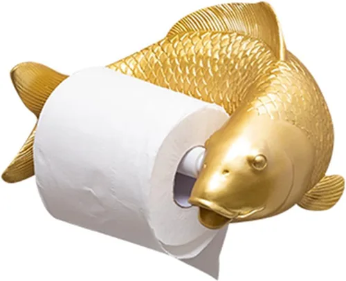 Dispensador de rollo de pañuelos, soporte de papel higiénico de pescado dorado de lujo, estante de almacenamiento de papel de rollo de arte creativo