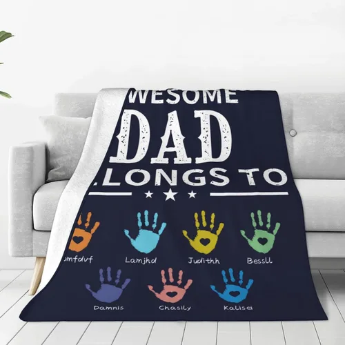 Miniatura 13 de Manta personalizada para papá con nombres de niños de 1 a 10 años, manta con texto en inglés "Thank You for Being The Best Dad Ever", para el Día