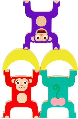 Miniatura 10 de Juguete de monos apilables de madera para niños pequeños - Anillos entrelazados coloridos - Desarrolla habilidades motoras finas y mano