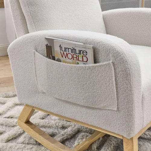 Miniatura 8 de Mecedora para guardería con patas de madera maciza, silla deslizante para guardería con dos bolsillos laterales, sillón mecedor para sala de estar